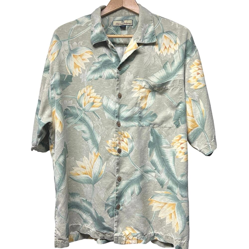 Tommy Bahama Men’s Silk Size Large Tropical Shirt Floral Button Up Short Sleeve
